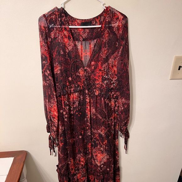 Intermix - Red Paisley Maxi Dress L - Picture 5 of 7